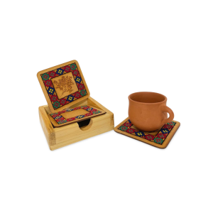 Kamali Cross-Stitch Wooden Coaster Set (4-Piece)
